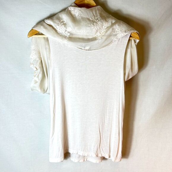 Angela Moda Ivory Sheer Lined Floral Embroidered Silk Blend SS Relaxed Top Sz S - Picture 12 of 15